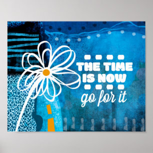 Die Zeit Ist Jetzt Abstrakte Kunst Blume Auf Blau Poster
