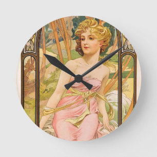 Die Zeiten des Tages, Morgens Erwachen durch Mucha Runde Wanduhr