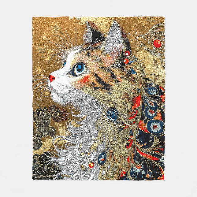 Die Zen-Katze | Vintag Japanisch Ukiyo-e Fleecedecke (Vorderseite)