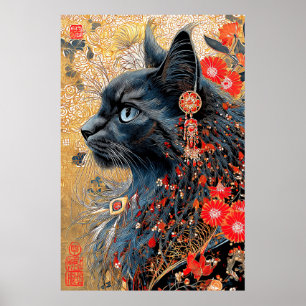 Die Zen-Katze   Vintag Japanisch Ukiyo-e Poster