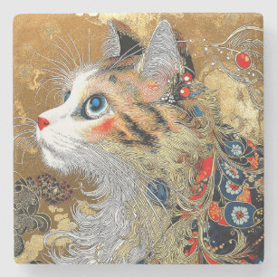 Die Zen-Katze Vintage japanische Ukiyo-e Steinuntersetzer