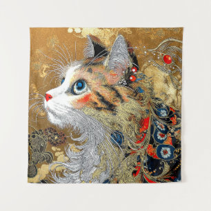 Die Zen-Katze Vintage Japanische Ukiyo-e Wandteppich