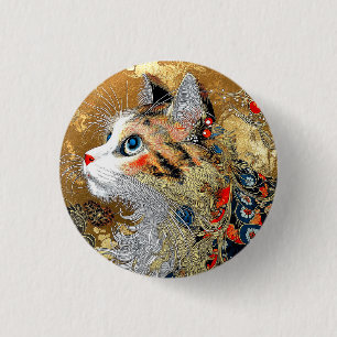 Die Zen-Katze   Vintage-Japanischer Ukiyo-e Button