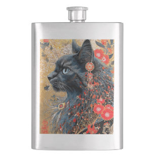 Die Zen-Katze   Vintage-Japanischer Ukiyo-e Flachmann