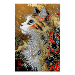 Die Zen-Katze   Vintage-Japanisches Ukiyo-e Poster