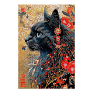 Die Zen-Katze   Vintage-Japanisches Ukiyo-e Poster