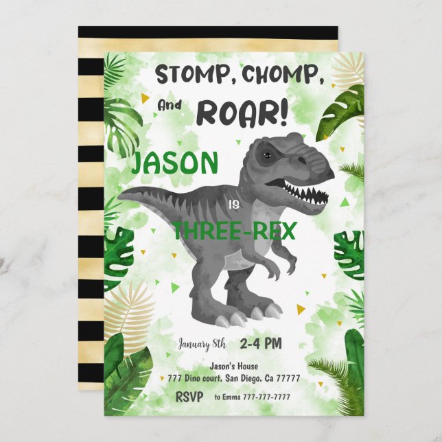 DIE ZIMMER UND DIE ZIMMER. Dinosaurier Einladung (Vorne/Hinten)