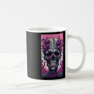 Die Zombie hat ein Gehirn, das ihren Kopf bedeckt Kaffeetasse