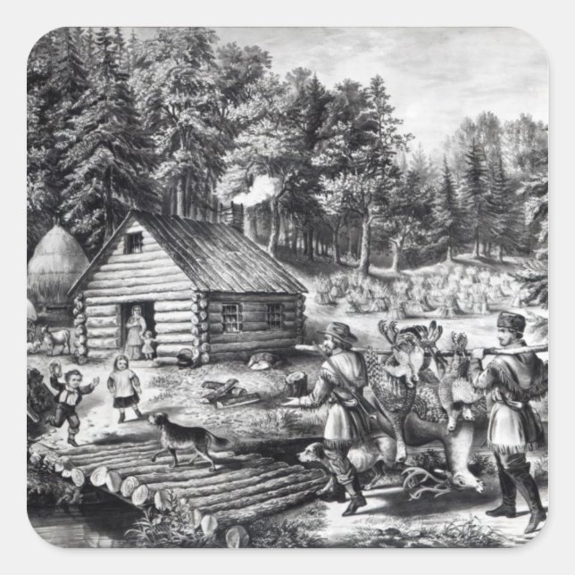 Die Zuhause des Pioniers an der Western-Grenze Quadratischer Aufkleber (Vorderseite)