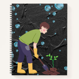 Die Zukunft des Wachstums: Kind pflanzt einen Baum Notizbuch