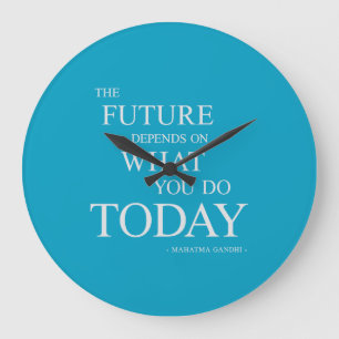 Die Zukunft, die motivierend Zitat-Uhr-Blau Große Wanduhr