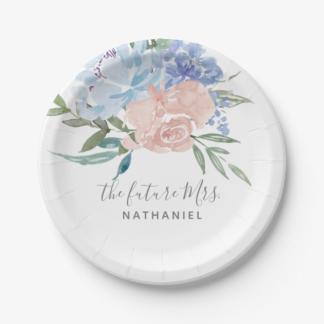 Die Zukunft Frau Dusty Blue und Pink Floral Pappteller (Vorderseite)