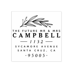 Die Zukunft Herr & Frau   Delicate Branch Address Gummistempel