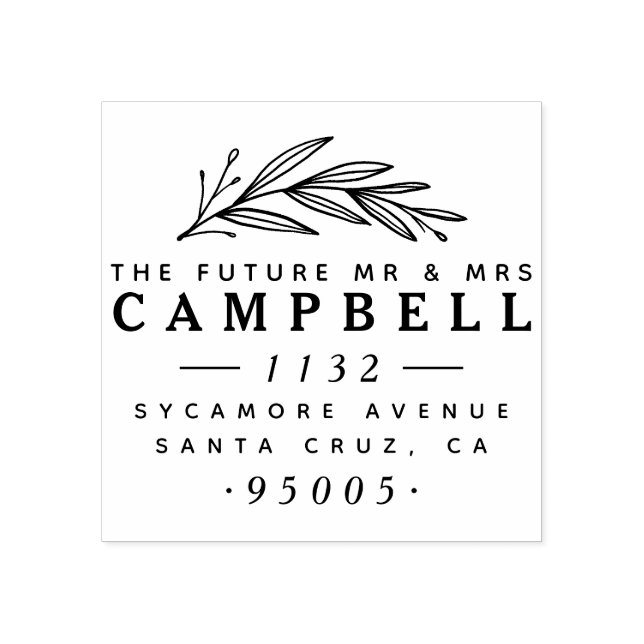 Die Zukunft Herr & Frau | Delicate Branch Address Gummistempel (Prägung)