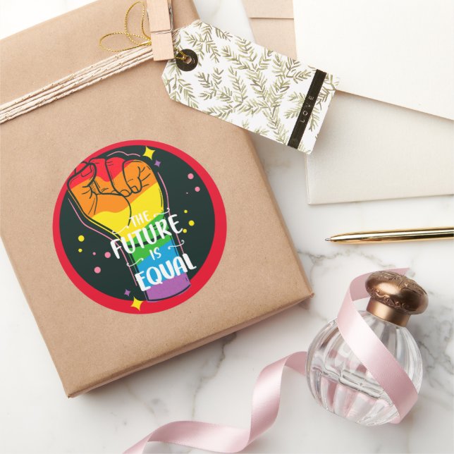 Die Zukunft ist gleich hoch Runder Aufkleber (Schenken)