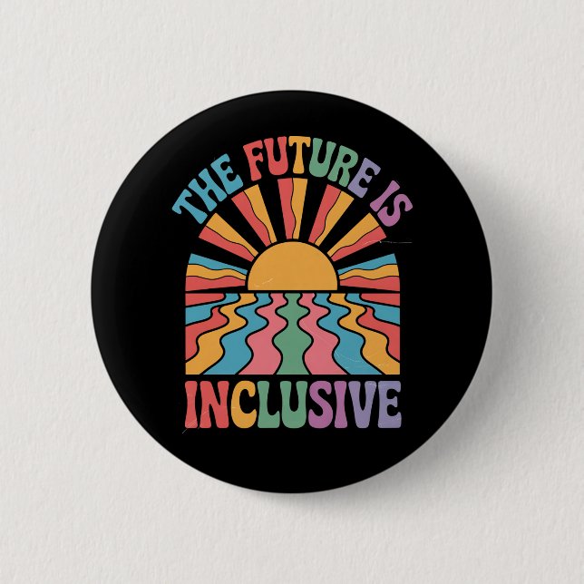 Die Zukunft ist inklusiv LGBTQ Rainbow Pride Retro Button (Vorderseite)