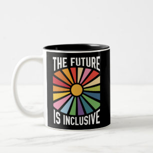 Die Zukunft ist inklusiver Regenbogen-Stolz Trans- Zweifarbige Tasse