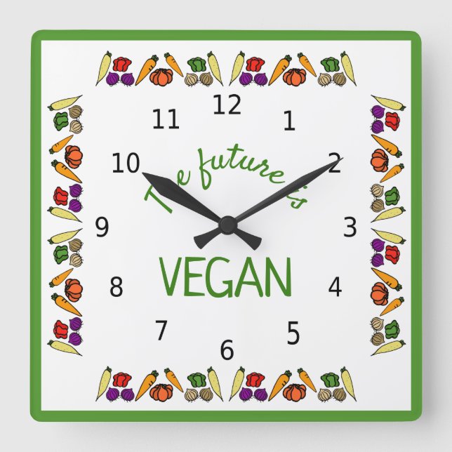 Die Zukunft ist VEGAN - Gemüse - mit Zahlen Quadratische Wanduhr (Vorderseite)