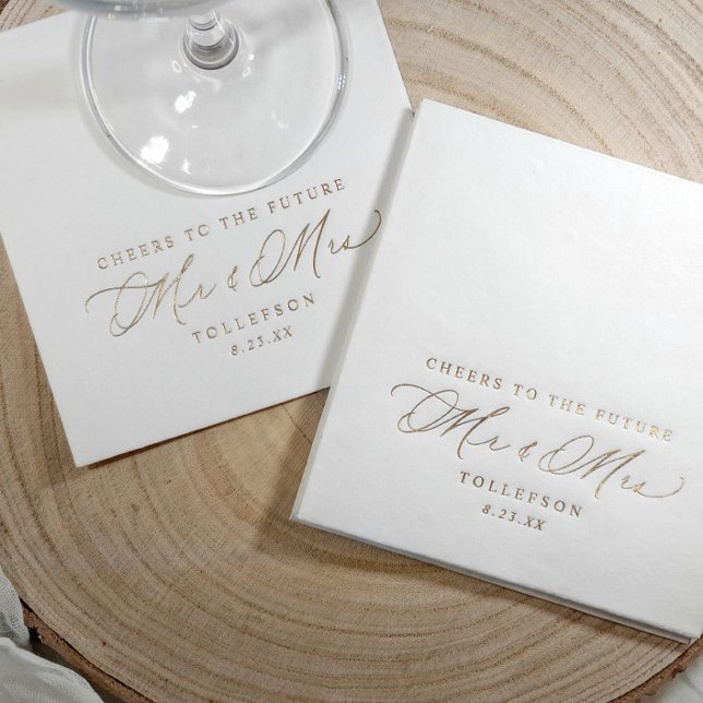 Die zukünftige Mr. & Mrs. Custom Engagement Party Servietten Mit Folie (Elegant engagement party napkins - Cheers to the future Mr & Mrs)