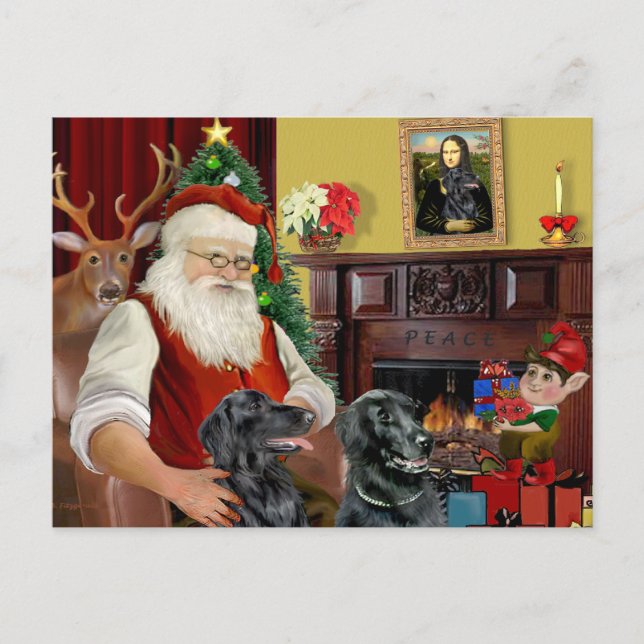 Die zwei flachen Retrievers des Weihnachtsmanns Feiertagspostkarte (Vorderseite)