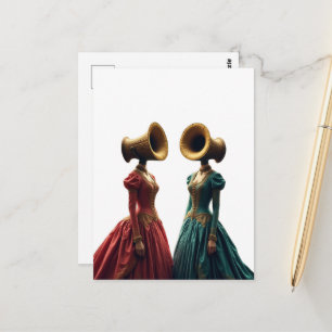 Die zwei Frauen mit alternativen Köpfen Surreal Postkarte