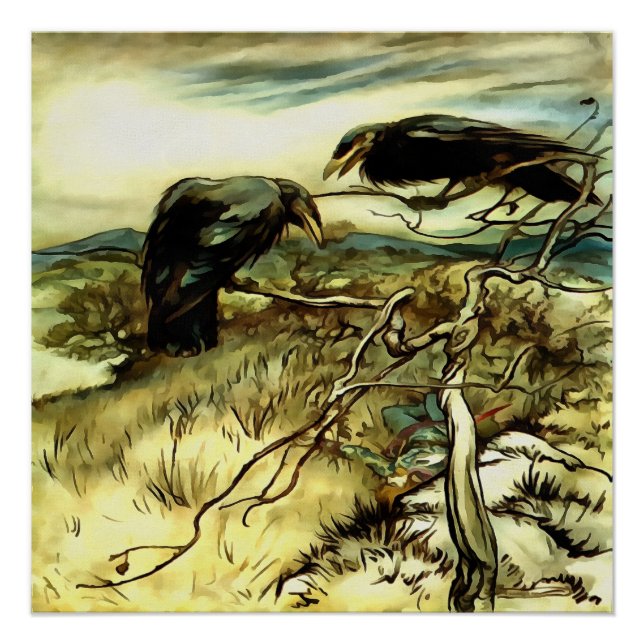 Die zwei Krähen oder die Twa-Korbweide machen eine Poster (Vorderseite)