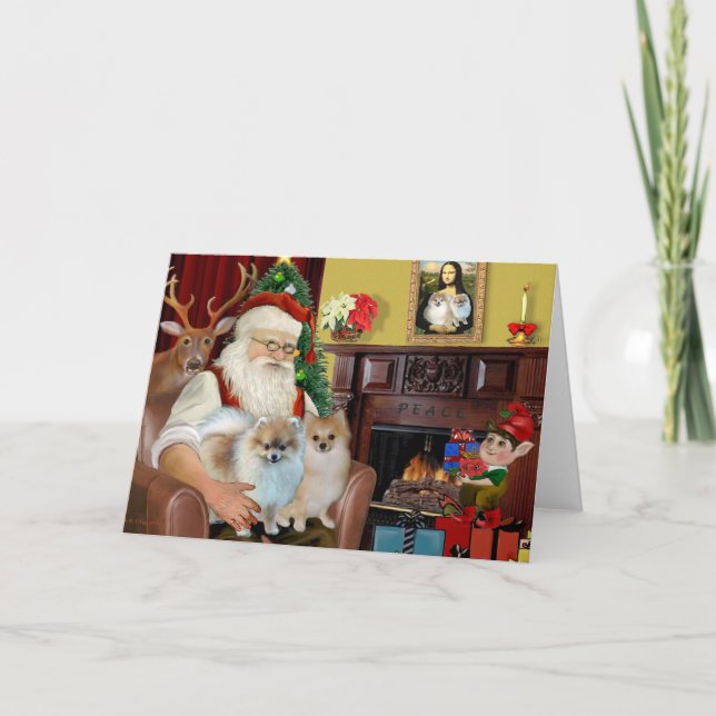 Die zwei Spitze des Weihnachtsmanns Feiertagskarte (Vorderseite)