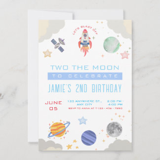 Die zweite Geburtstagsparty des Mondes Weltraums Einladung