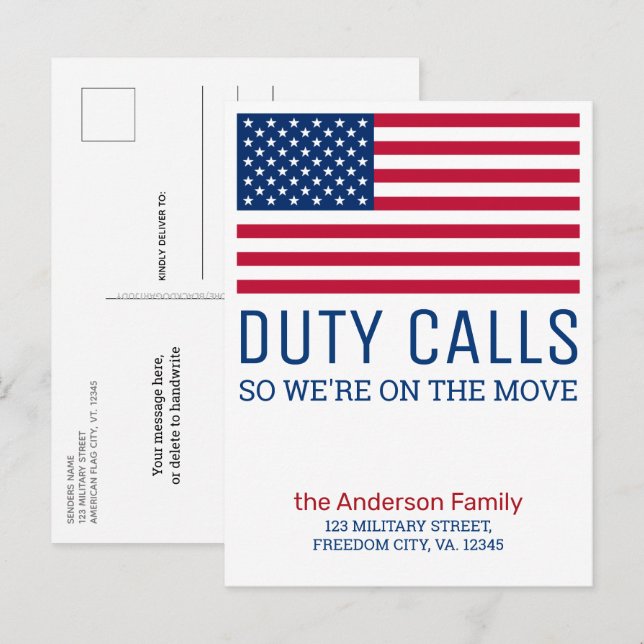 Dienstaufrufe Militärische Bewegung der PCS Bewegu Ankündigungspostkarte (Vorne/Hinten)