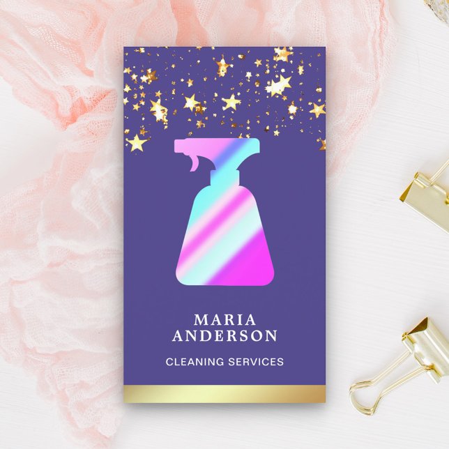 Dienstleistungen der Reinigung von Lila Spritzflas Visitenkarte (Von Creator hochgeladen)