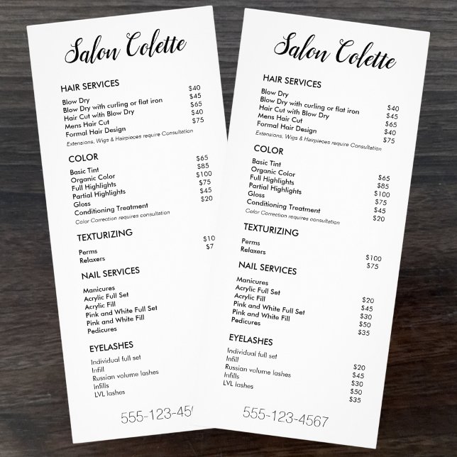 Dienstleistungsliste Rack Card Werbekarte (Services List Rack Card
)