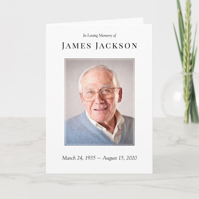 Dienstplan für das Minimalistische Foto Beerdigung Karte (Vorderseite)