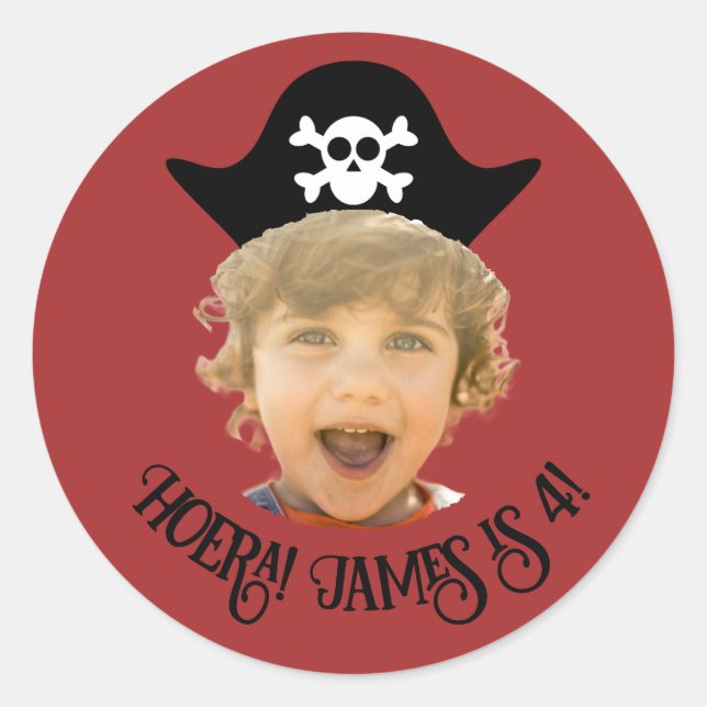Dieprood Piraten Foto Sticker – Eigen Name - is no (Vorderseite)
