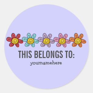 DIES GEHÖRT ZU Niedlichen Doodle-Blume-Aufklebern Runder Aufkleber