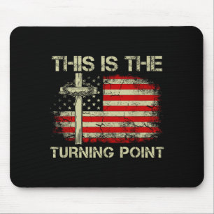 Dies ist der Wendepunkt Glaube Kreuz uns Flagge Pa Mousepad