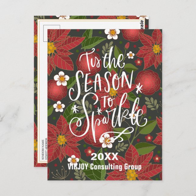 Dies ist die Jahreszeit, in der das Red Poinsettia Postkarte (Vorne/Hinten)