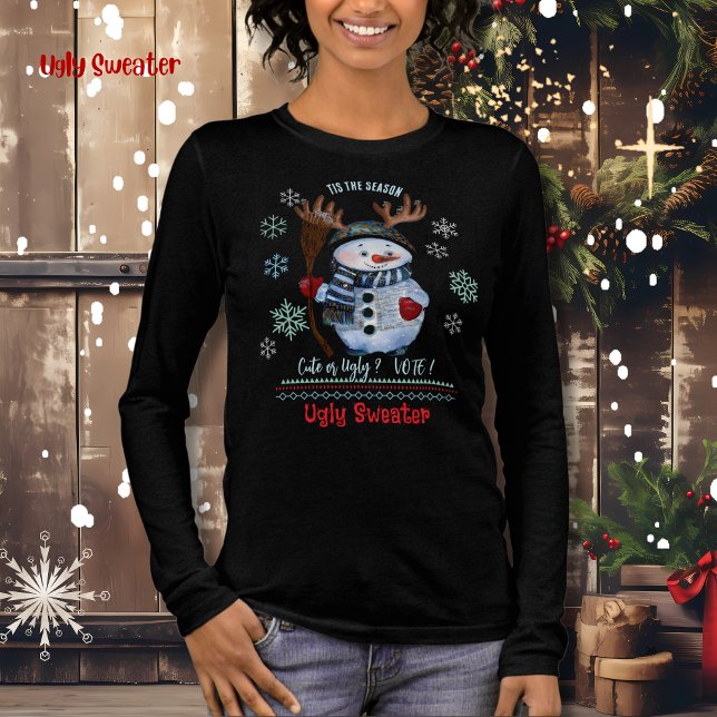 Dies ist die Jahreszeit Niedlich oder hässlich Sch Tri-Blend Shirt (Tis the Season Cute or Ugly Snowman Tri-Blend Shirt)