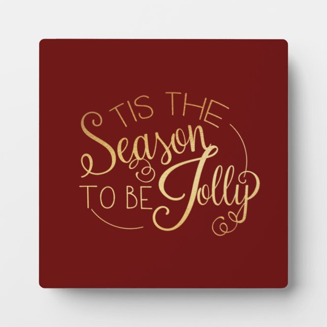 "Dies ist die Jahreszeit" Red Gold Script Elegant Fotoplatte (Vorderseite)