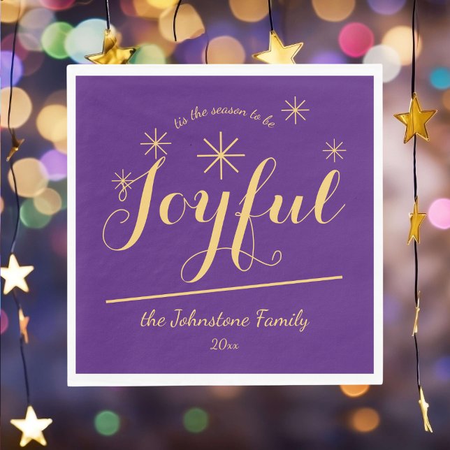 "Dies ist die Jahreszeit, um Spaß zu haben" Chic P Serviette (Customize these Joyful purple and gold paper napkins to suit your special holiday gathering.)
