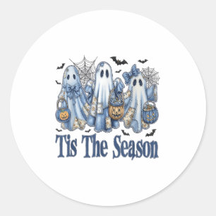 Dies ist die Saison Blue Patchwork Ghost Pumpkin S Runder Aufkleber