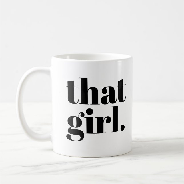 Diese Girl, die Schwarz-weiße Typografie Kaffeetasse (Links)