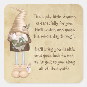 Diese glückliche kleine Gnome Viel Glück & Health Quadratischer Aufkleber