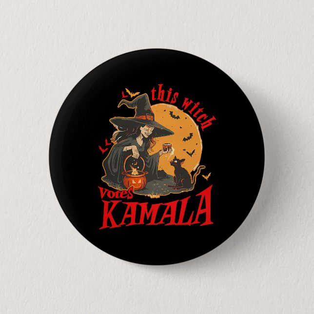 Diese Hexe wählt Kamala Witchy Halloween Feminist Button (Vorderseite)