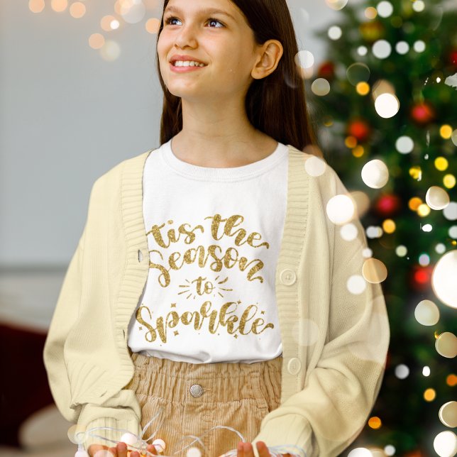 Diese Jahreszeit zum Sparkeln von Gold-Imitate Gli T-Shirt (Fun festive tee for all the family!)