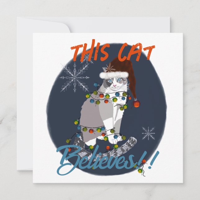 Diese Katze glaubt an Weihnachtskarte Dankeskarte (Vorderseite)