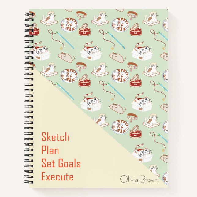 Diese Katzenlebenskatzenmuster Grün Beige mit Name Notizbuch (Vorderseite)