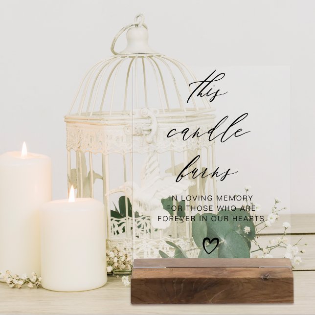 Diese Kerze bröckelt den Hochzeitstabellen Acrylschild (This Candle Burns Wedding Memory Table Acrylic Sign)