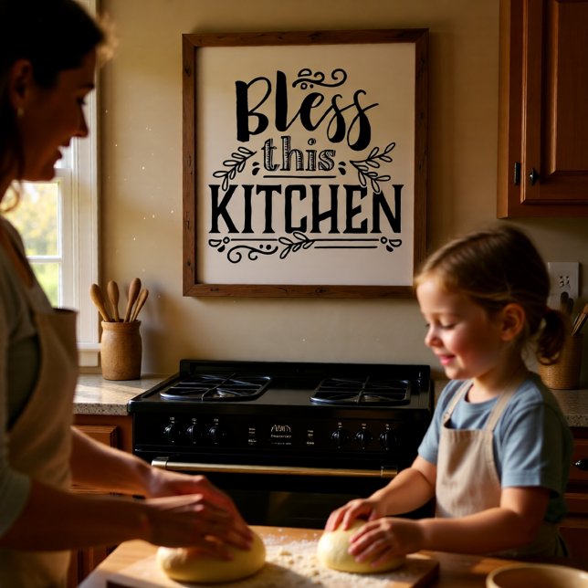 Diese Küche segnen - Poster (Bless This Kitchen Farmhouse Script Poster)