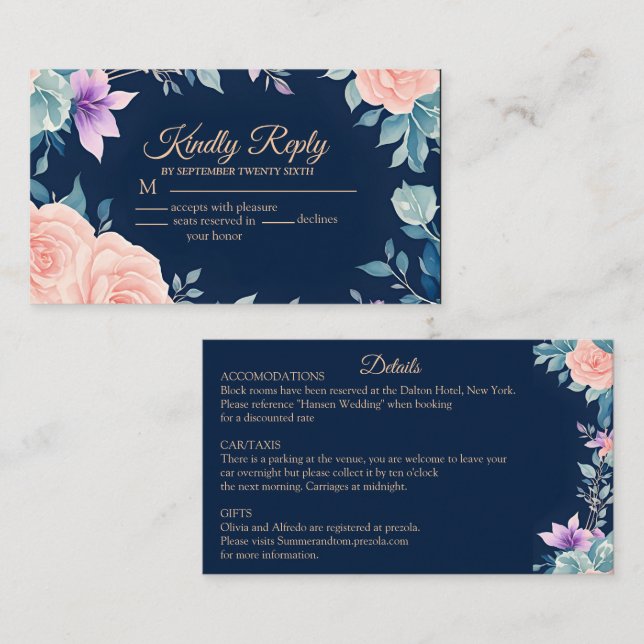 Diese rosa und blaue Blütenblume Elegante UAWG Begleitkarte (Vorne/Hinten)