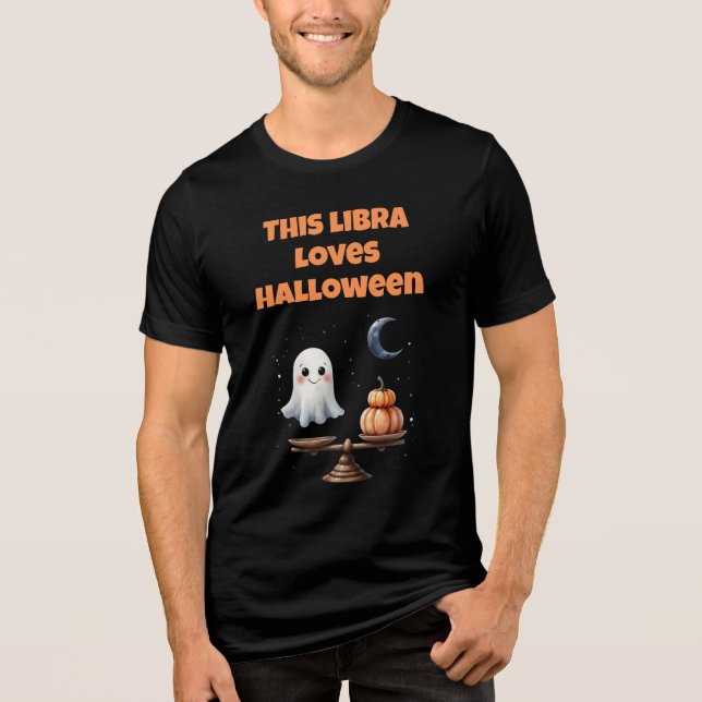 Diese Waage liebt Halloween Süßer Geist & Kürbis Tri-Blend Shirt (Vorderseite)